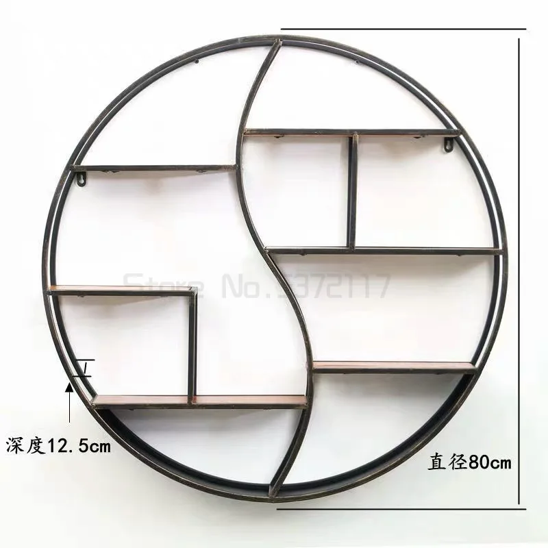 

European style living room wall hanging rack creative solid wood shelf partition wall round display decorative frame