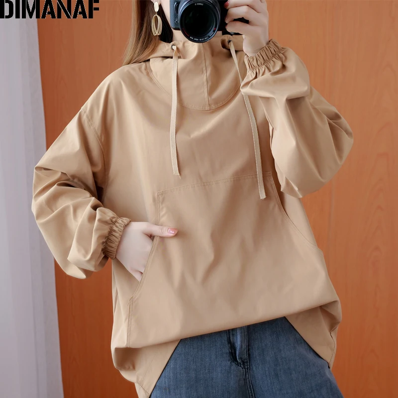 

Женская толстовка с капюшоном DIMANAF, Осенний однотонный пуловер с длинным рукавом