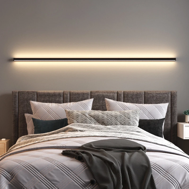 

Minimalist Long Wall Lamp Living Room Wall Light Bulb Nordic Light Luxury Bedroom Bedside Lamp Wireless Charging Line Wall Lamp