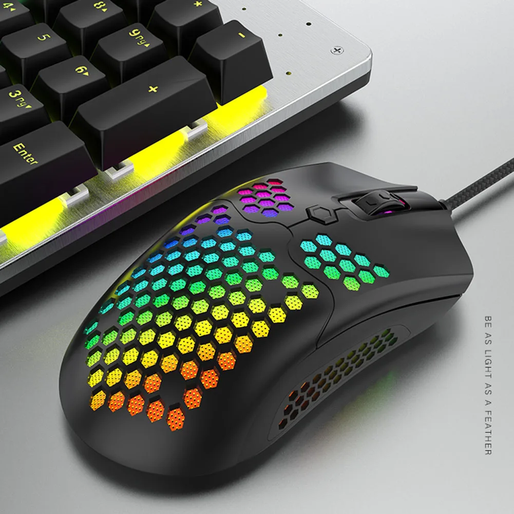 Проводная игровая мышь оптические компьютерные мыши RGB ячеистая поверхность 7