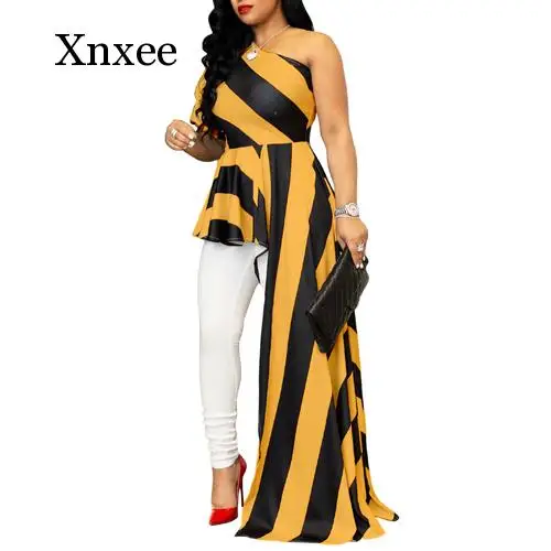 

Women Summer Stripe One Shoulder Blouse High Low Tunic Plus Size Asymmetric Top Top Puff Sleeve Womens Top Blouses