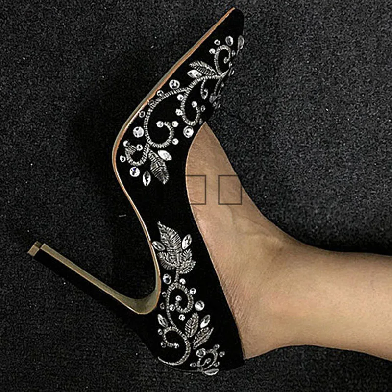 

Gold Embroidered Rhinestone Shoes Women Pointed Toe High Heel Shoes Woman Sexy Party Shoes