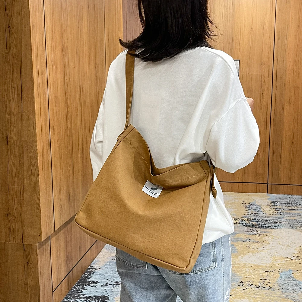 

Women Canvas Crossbody Bag Large Capacity Shoulder Bag Student Preppy Handbag Eco-friendly Foldable Reusable Shopping bag Travel
