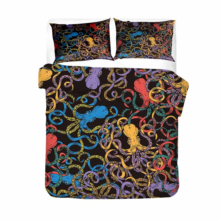 HELENGILI 3D Bedding Set Octopus Print Duvet Cover Lifelike Bedclothes with Pillowcase Bed Home Textiles #ZY-11 | Дом и сад