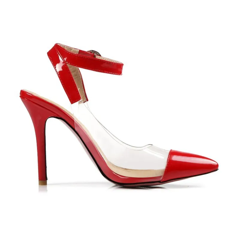 Женские пикантные прозрачные туфли-лодочки на очень высоком каблуке с ремешком и