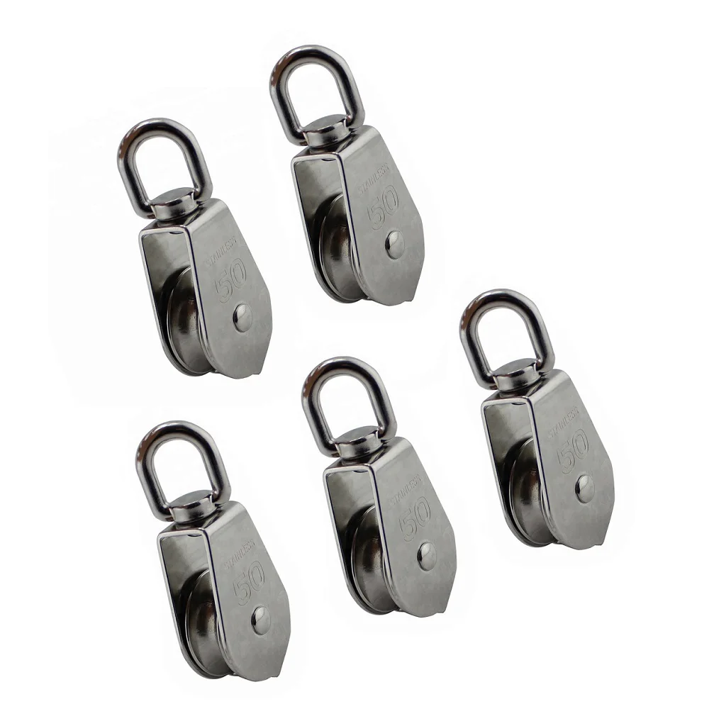 5PCS 304 Stainless Steel Swivel Pulley 32mm 50mm Rigging Hardware Wire Rope Crane Pulley Block Hanging Wire Towing Wheel