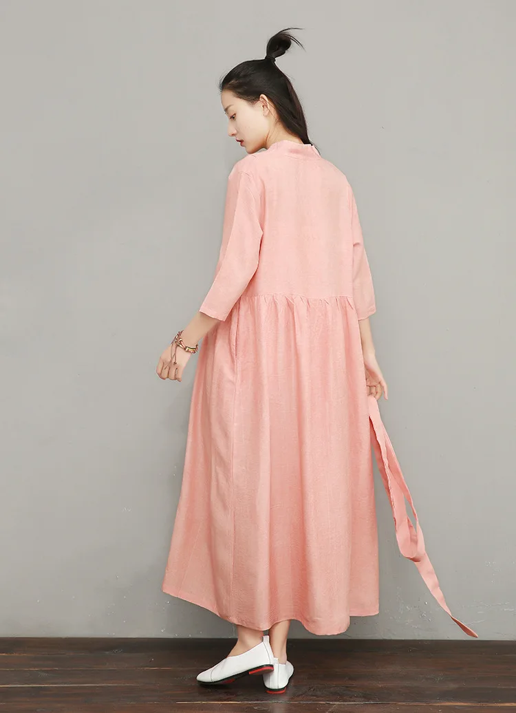 NINI WONDERLAND, летнее платье с v-образным вырезом,, женское, Tencel, льняное, винтажное платье, женское, одноцветное, длинное платье, халат, высокое качество