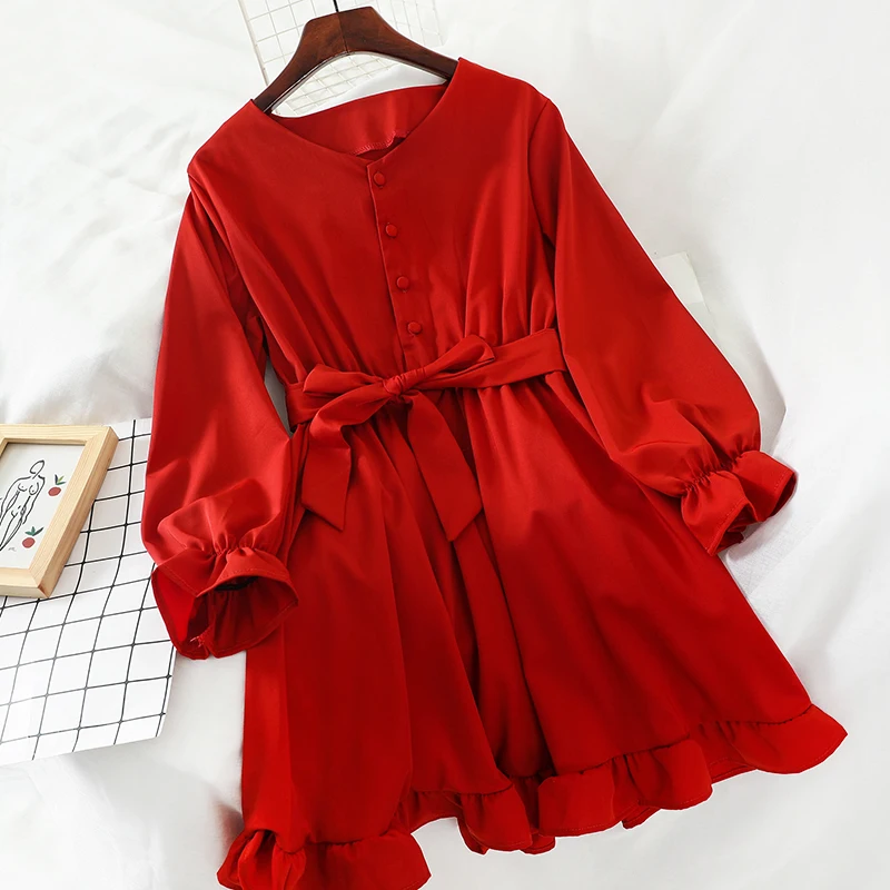 2019 Новое модное женское осеннее белое платье с длинными рукавами | Женская одежда