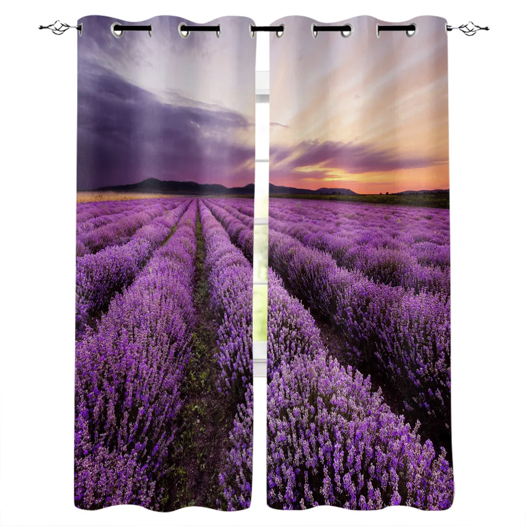 Занавески для окна в темное время сумерек комнатные шторы с фиолетовыми цветами
