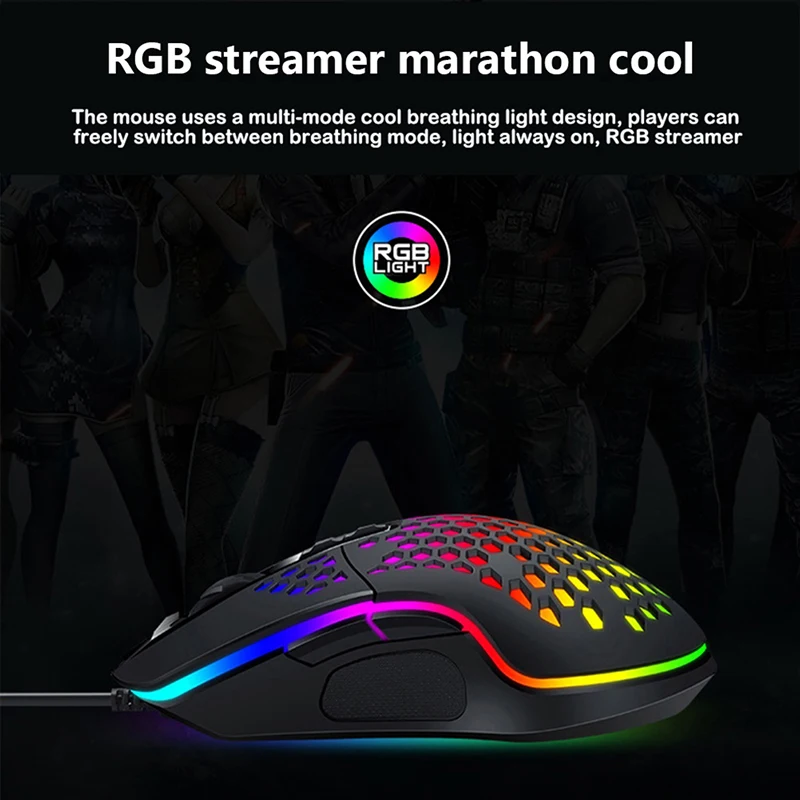 

Ergonomic 4000DPI USB Wired Hollow-out RGB Light Gaming Mouse Mice for PC