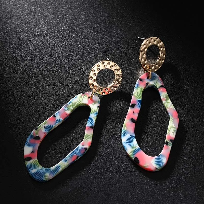 Корейские цветные серьги Необычные геометрические уксусная кислота висячие для