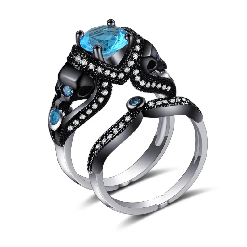 

Luxury Female Male Crystal Couple Ring Dainty 14KT Black Gold Skeleton Wedding Rings For Women Punk Round Zircon Engagement Ring
