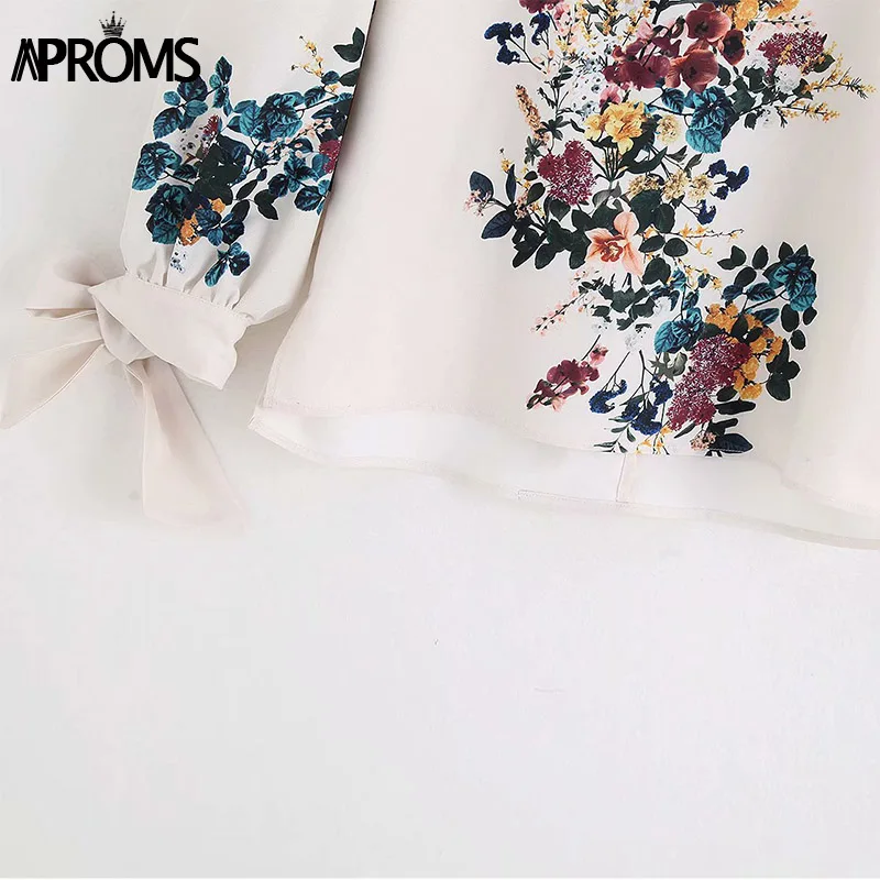 Новый элегантный Пышный рукав бант галстук рубашка милый цветочный принт