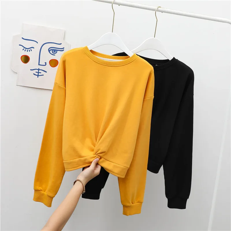 

Тонкий женский свитер свободного покроя в Корейском стиле, модный супер популярный студенческий Топ с длинным рукавом, высокой талией, пупк...