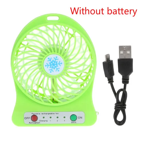 Green No Battery Портативный перезаряжаемый светодиодный светильник, летний вентилятор, мини usb зарядка, воздушный охладитель, 3 режима регулировки скорости - Цвет: Green No Battery