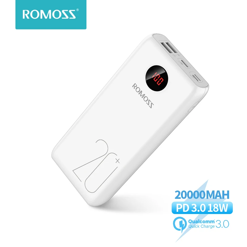 

Power Bank 20000mAh ROMOSS 18W Fast Charge Powerbank Type C Poverbank Portable External Battery Charger For Xiaomi Mi for iPhone