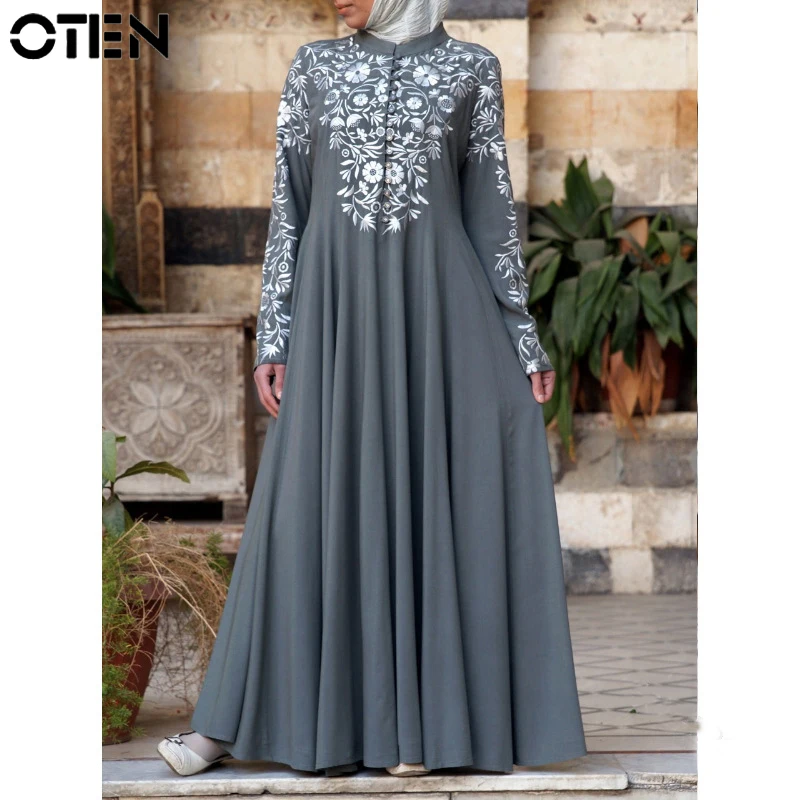 Женское платье OTEN в мусульманском стиле с воротником-стойкой и цветочным принтом