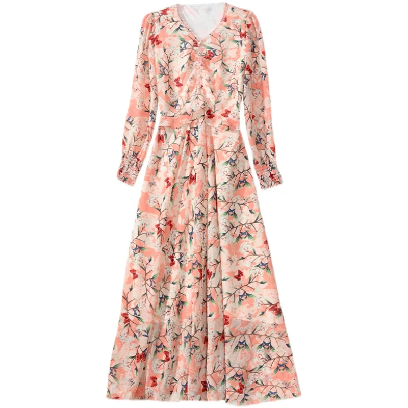 

Bohemian Chiffon Long Dress For Women 2021 Spring Autumn Long Sleeve Print Beach Dresses Plus Size Vintage Vestidos