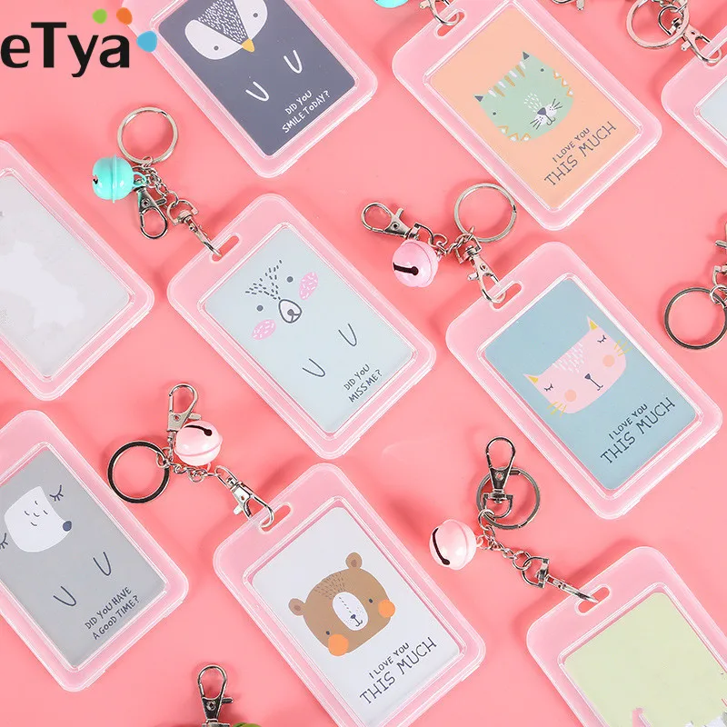 ETya мультфильм милый женский мужской кредитный держатель для карт кошелек сумка ПВХ студенческий ID черная Обложка для автобусной карты сумки чехол брелок сумка карманное кольцо