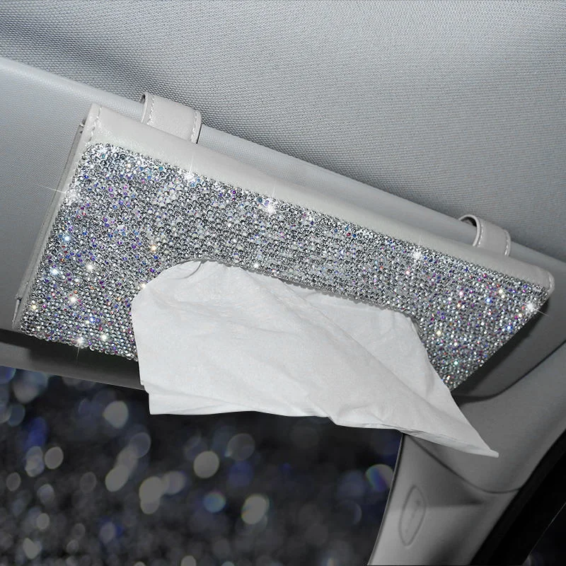 

Rhinestone Crystal Tissue Mask Box Holder Car Sun Visor Auto Hanging Napkin Box Bracket Car Diamond Interior