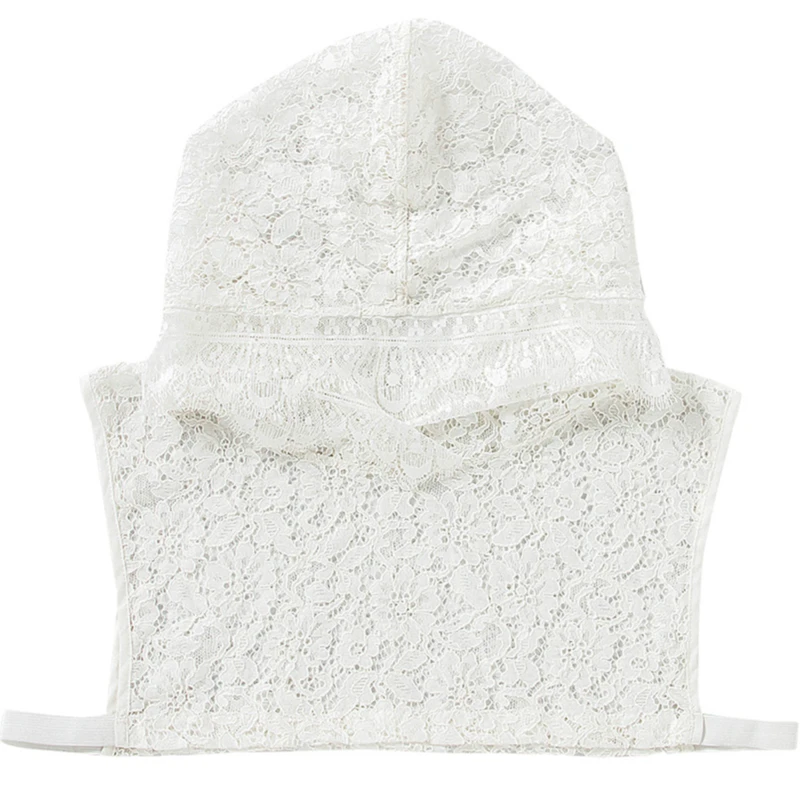 

Women Girls Crochet Hollow Floral Lace Fake Collar With Hoodie Cap Fairy Pullover Half-Shirts Sweater Decorative Sunscreen Hat