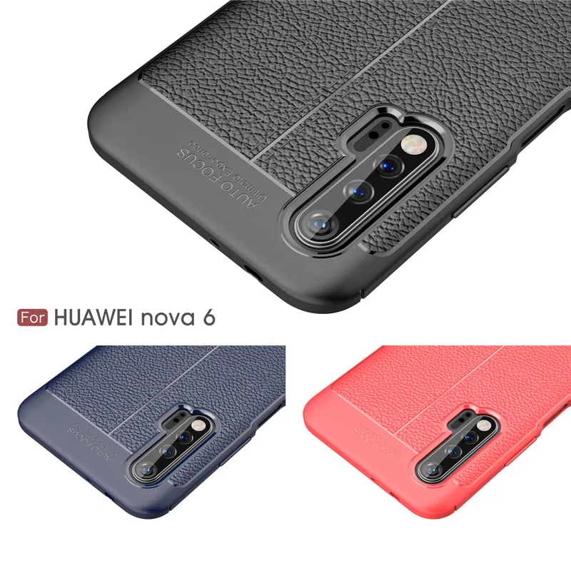 

For Huawei Nova 6 Case Shockproof Litchi Pattern Soft Rubber Phone Case For Huawei Nova 6 Protective Cover For Huawei Nova 6