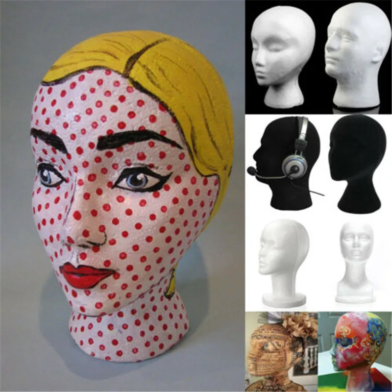 Пенопластовый Манекен Модель Манекен-голова Wigs Glasses Display Stand Black AD |