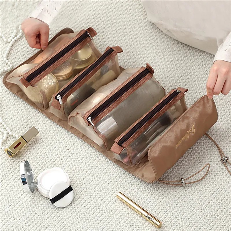 

Travel Cosmetic Bag Women Mesh Make Up Box Bags Beautician Necessarie Toiletry Makeup Brushes Lipstick Storage Organizer