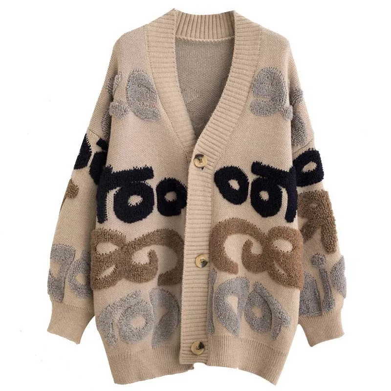 

2019 New Women's Fall/Winter Coat Loose Korean Knitted Cardigan Women's Long Letter Sweater Women cardigans invierno mujer 2019