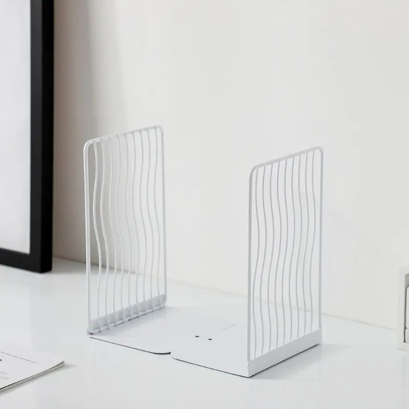 

1 Pair Nordic Iron Bookends Book Stand Support Desktop Office Magazine Organizer