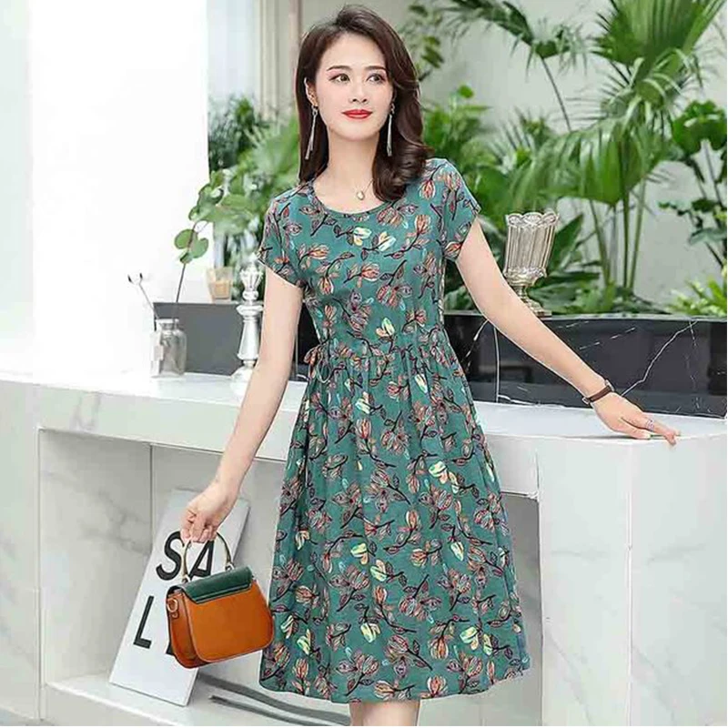 

Женское винтажное платье на завязках, Повседневное платье с круглым вырезом, высокой талией, коротким рукавом и цветочным принтом, Новинка ...