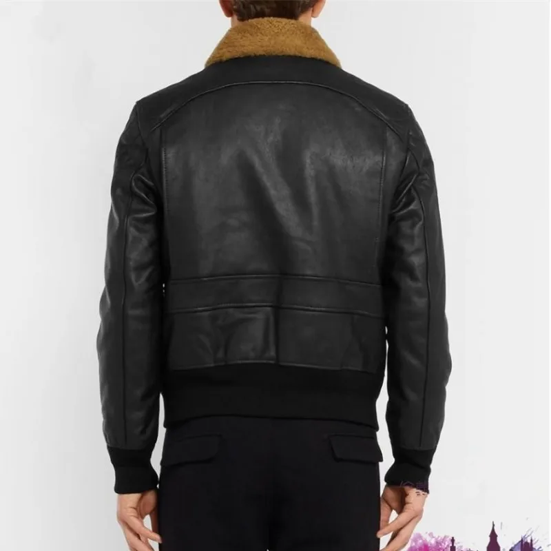 Top Brand Men Horsehide Real Leather Bomber Jacket Cotton Padded Sheep Fur Collar Coats Slim Motociclista Genuine | Мужская одежда