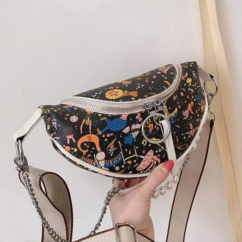 

Diinovivo Fashion Printing Letter Saddle Bag Female Crossbody Bags Chain Women Shoulder Bags PU Leather Waist Chest Bag WHDV1845