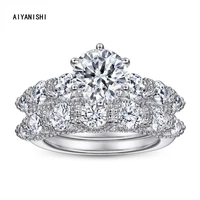 aiyanishi luxury real 925 sterling silver 2ct round cut wedding ring set for women engagement band ring sets jewelry party gifts