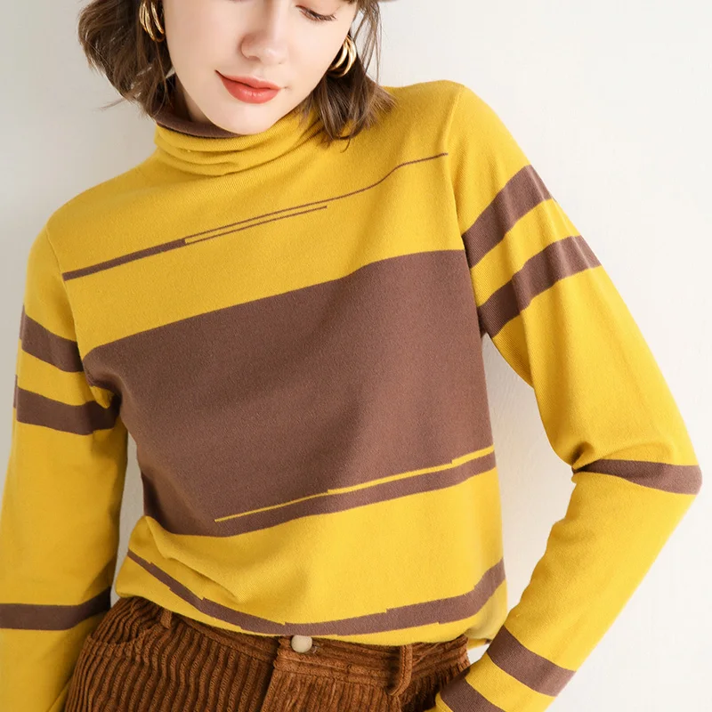 

adishree woman winter 100% Cashmere sweater autumn knitted Pullovers High Quality Warm Female thickening Turtleneck Patchwork