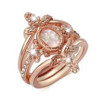 3 pcsset exquisite rose gold color inlaid crystal zircon opal alloy female ring set for women party wedding jewelry accessories