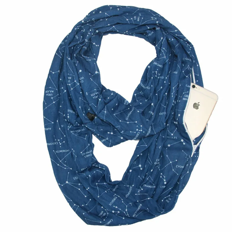 Шарф-хомут nisex для женщин и девочек, легкий шарф-хомут, складной, со скрытым карманом на молнии, эластичный, шарф для поездок от AliExpress WW