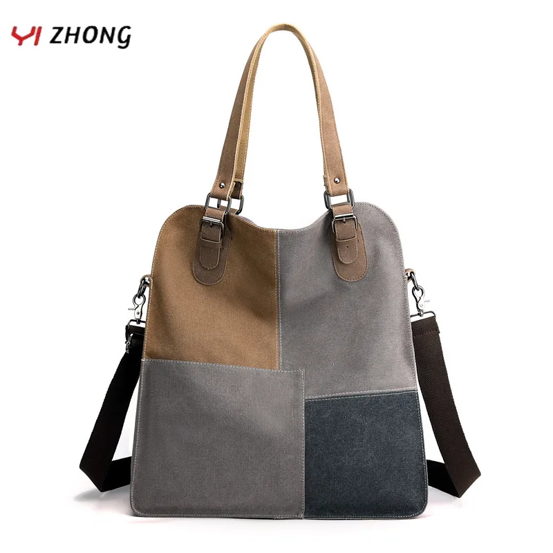 

YIZHONG Casual Panelled Canvas Handbags Women Bags Designer Waterproof Shopper Large Capacity Shoulder Bag Female Crossbody Bag