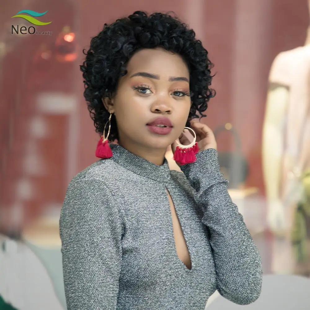 Парик из человеческих волос для чернокожих женщин однотонный кудрявый