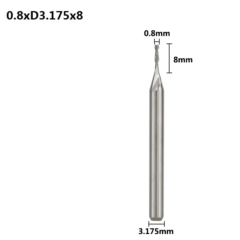 0.8xD3.175x8 XCAN 10 шт. 3,175 хвостовика 2 флейты плоский конец мельницы Спираль ЧПУ Бит для лазерной гравировки плоская фреза 0,8/1/1,5/2,0/2,5/3,175 мм - Длина режущей кромки: 0.8xD3.175x8