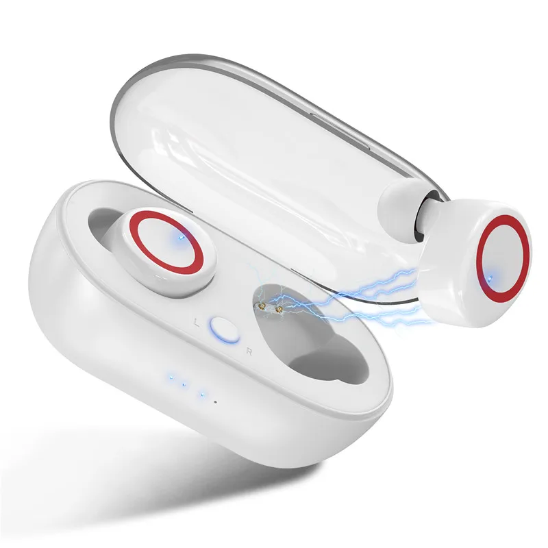 TWS 5,0 Bluetooth наушники 3D стерео беспроводные наушники HiFi Звук без задержки с микрофоном и зарядной коробкой для всех телефонов - Цвет: White Red