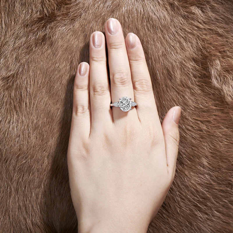 

Oval Cut 10*12mm S925 Sterling Silver Ring SONA Diamond Halo Fine Ring Unique Style Love Wedding Engagement