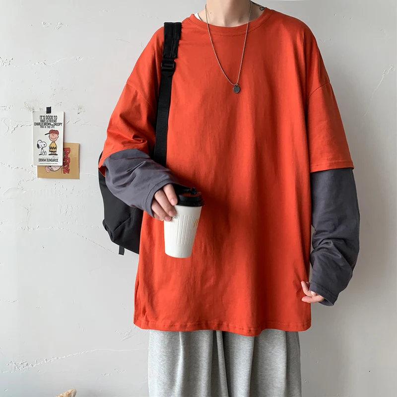 Хлопковая футболка с длинным рукавом свободного кроя в стиле Харадзюку большого