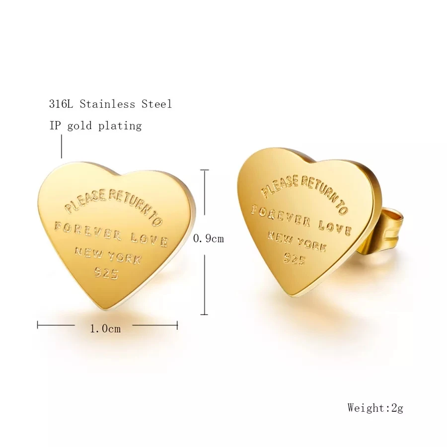 

Fashion Stainless Steel Love Heart Stud Earring for woman Gold Plating Earrings Luxury Female Party Wedding Accessory Jewelry