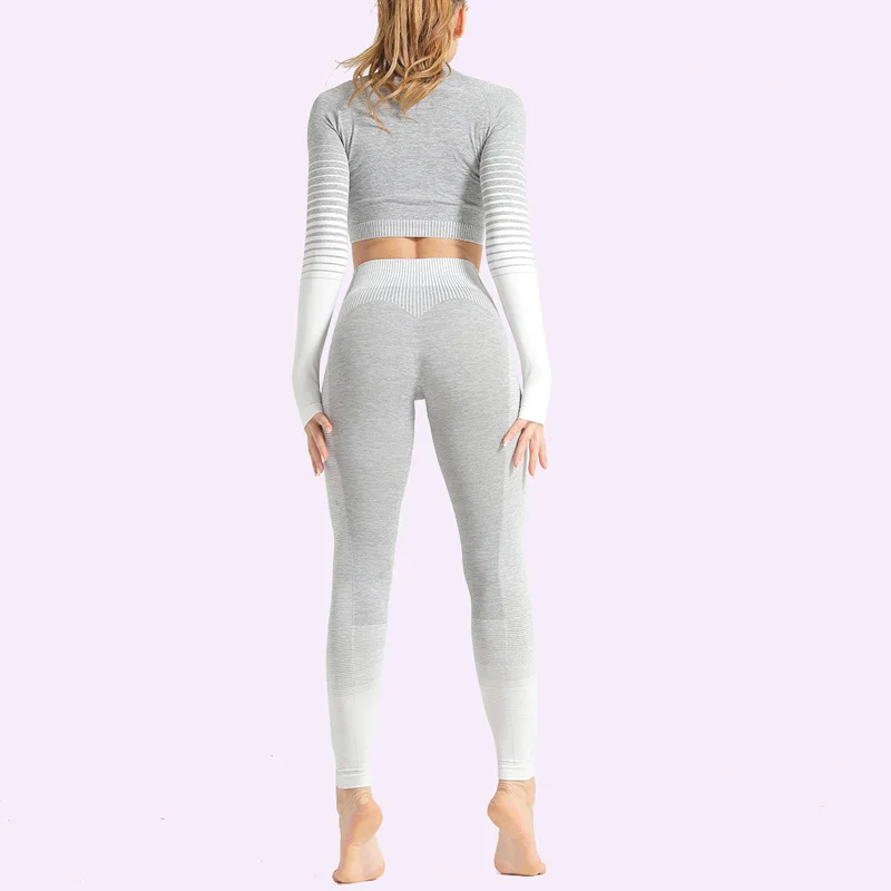 

2 Piece Seamless Women Yoga Set Long Sleeve Top High Waist Belly Control Sport Leggings Workout Gym Clothes Seamless Sport Suit