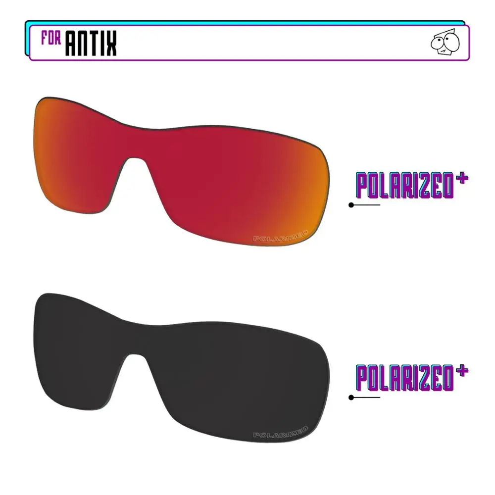 EZReplace Anti Seawater Polarized Replacement Lenses for - Oakley Antix Sunglasses - Black P Plus-Red P Plus