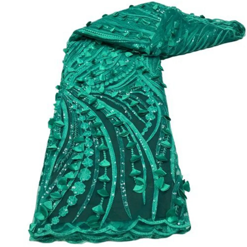 

2021 зеленые новейшие африканские блестки, 3d Цветочная сетчатая кружевная ткань, вышивка, французское Тюлевое кружево, ткань для свадебной ве...