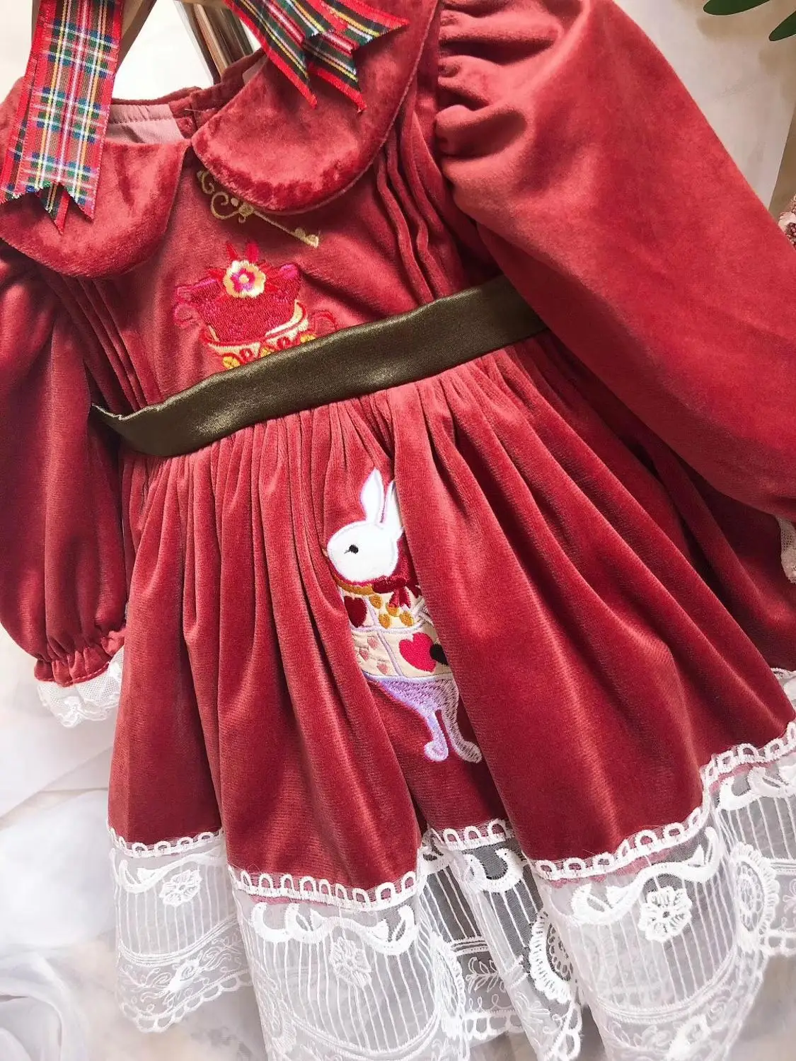 От 0 до 7 лет для маленьких девочек сезон осень-зима красное бархатное платье с