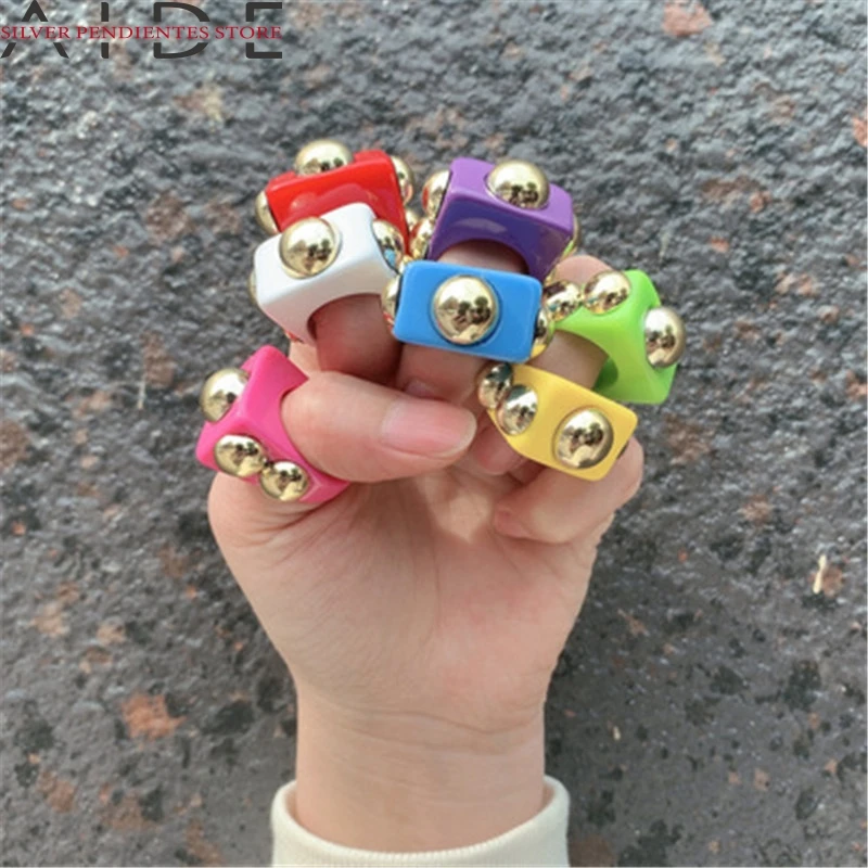 

AIDE 2021 Trendy Big Geometric Square Round Irregular Finger Rings Fashion Jewelry Transparent Acrylic Ring For Women Aneis