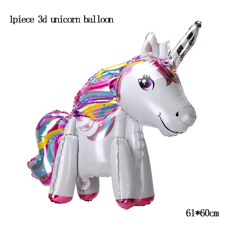 60cm white Unicorn Вечерние украшения в виде единорога 3D большие воздушные шары из фольги в виде животного для девочек на день рождения вечерние украшения - Цвет: 60cm white Unicorn